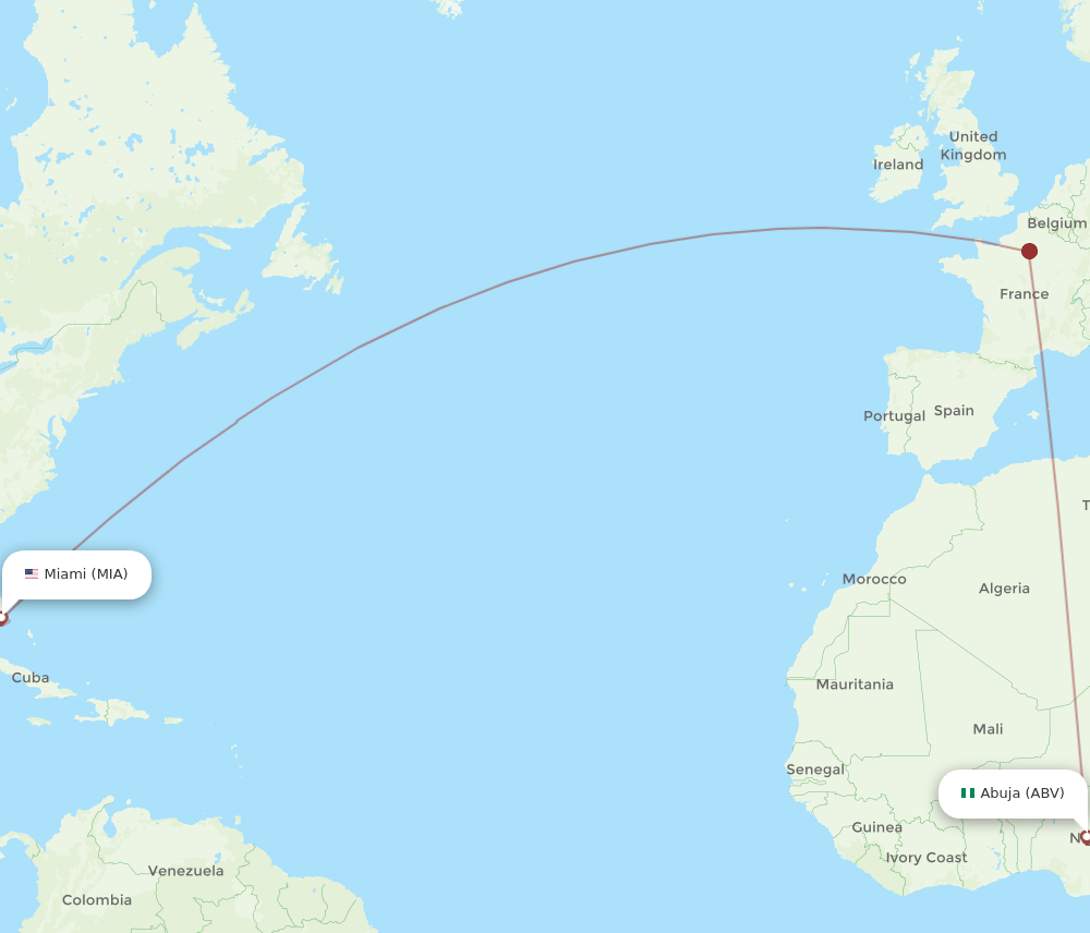 ABV to MIA flights and routes map
