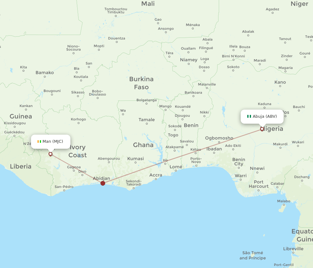 Man - Abuja route map and flight paths