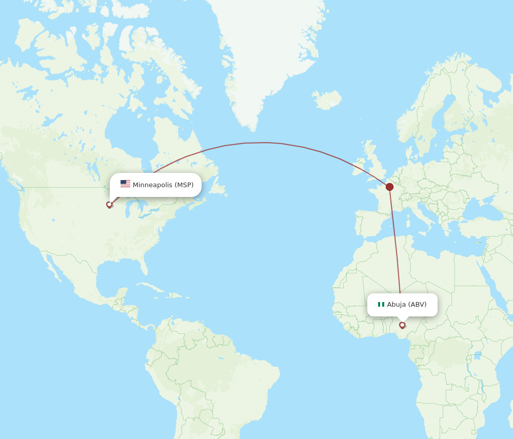 Minneapolis - Abuja route map and flight paths