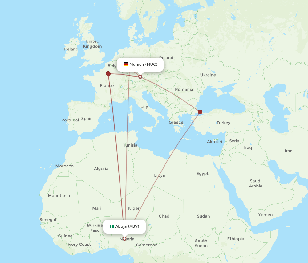 ABV-MUC flight routes
