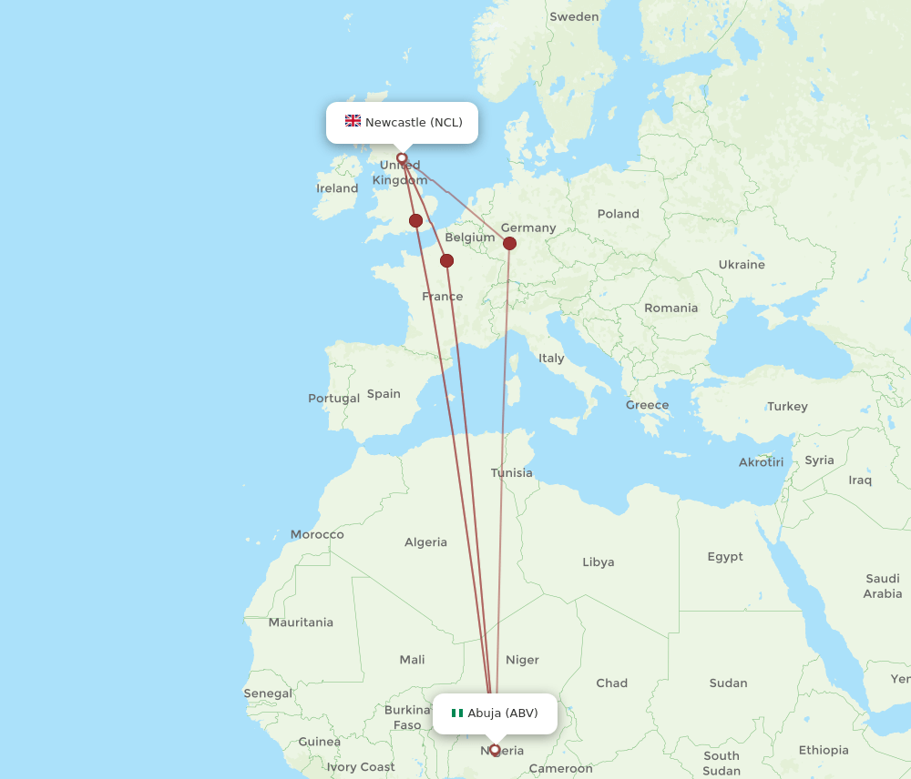 ABV-NCL flight routes