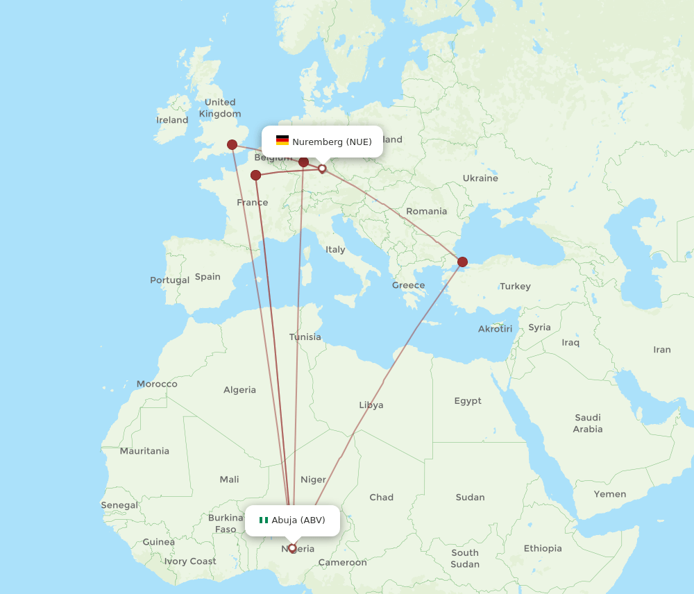 ABV-NUE flight routes