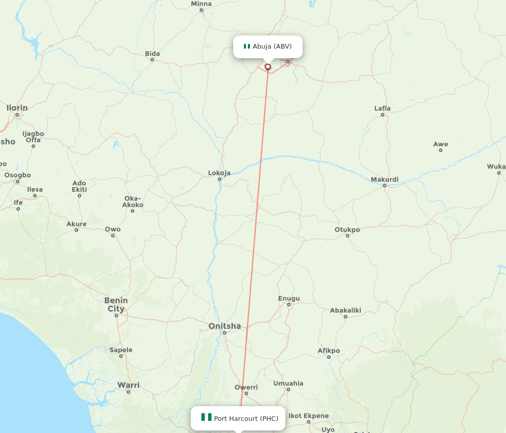 ABV to PHC flights and routes map