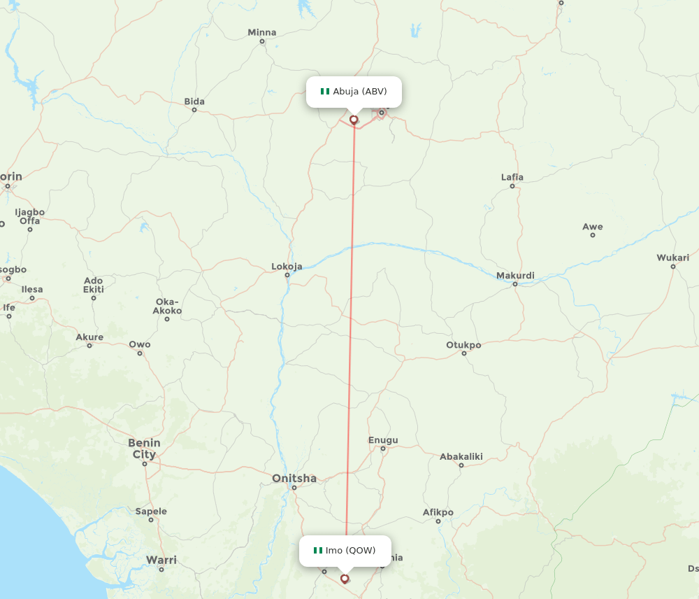 ABV to QOW flights and routes map