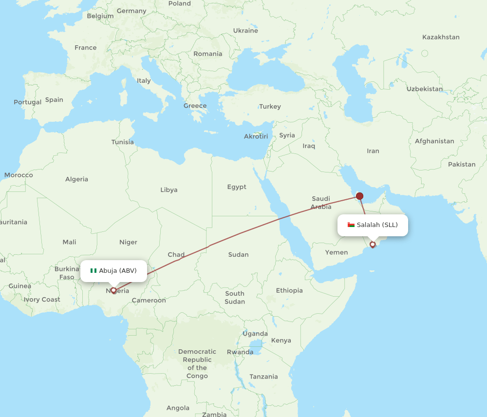 Salalah - Abuja route map and flight paths