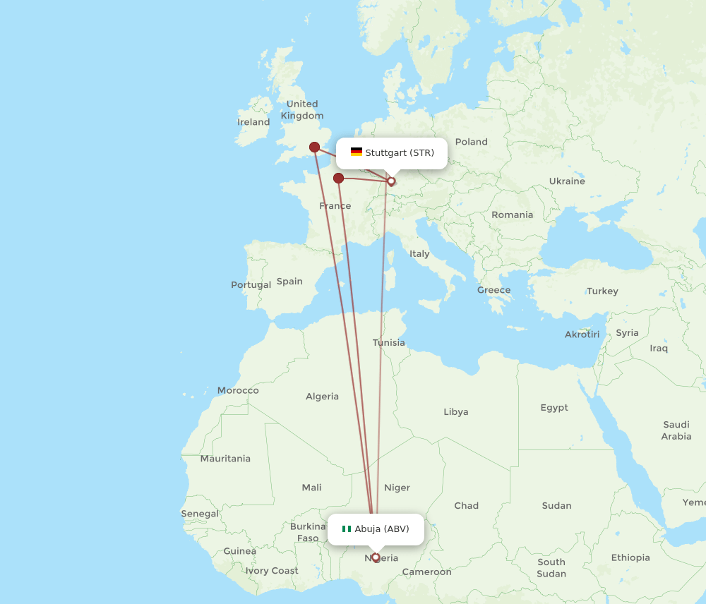 ABV to STR flights and routes map