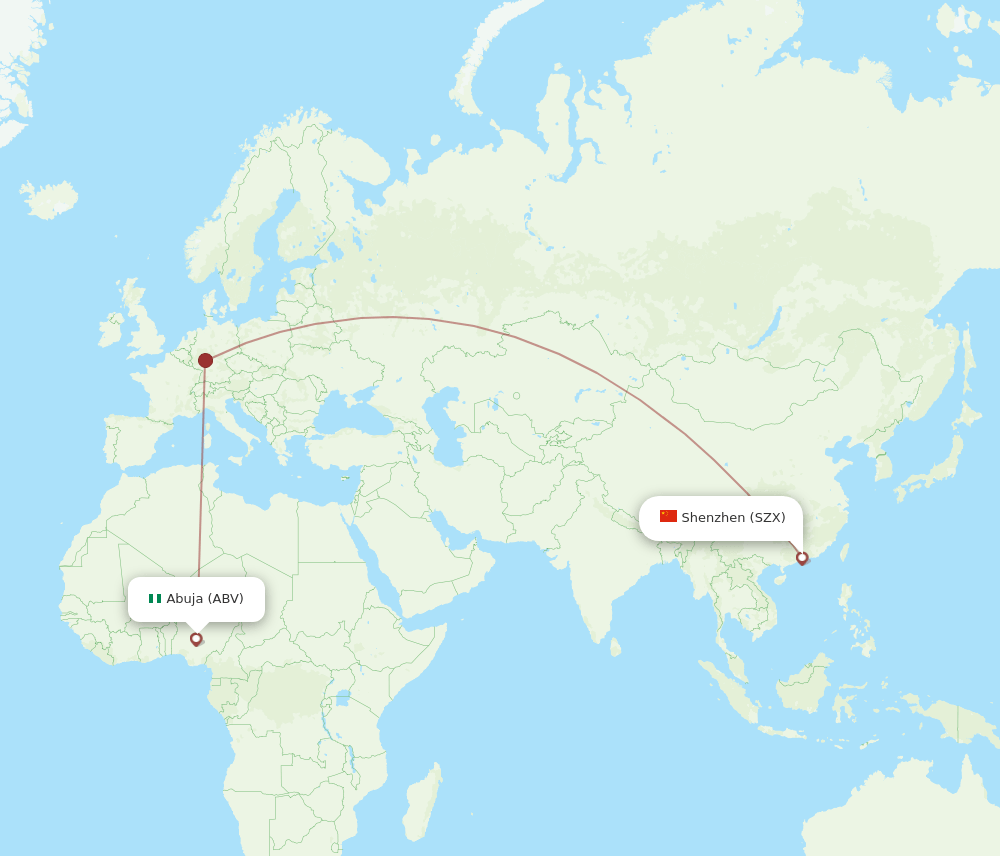 Shenzhen - Abuja route map and flight paths