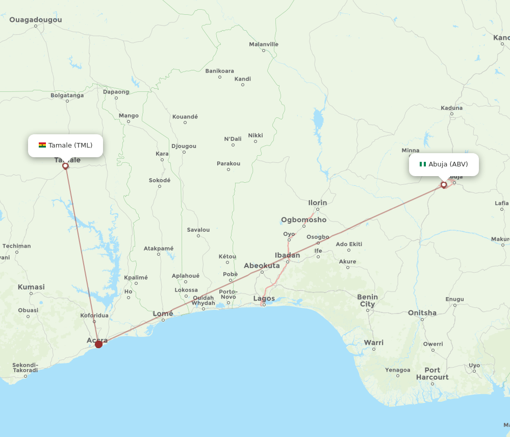 ABV to TML flights and routes map