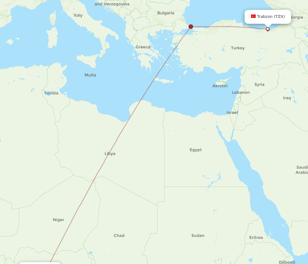 ABV-TZX flight routes
