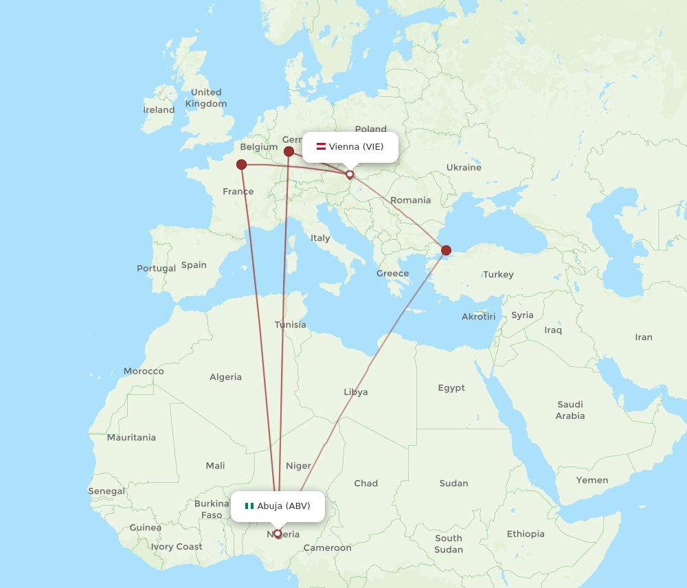 ABV to VIE flights and routes map