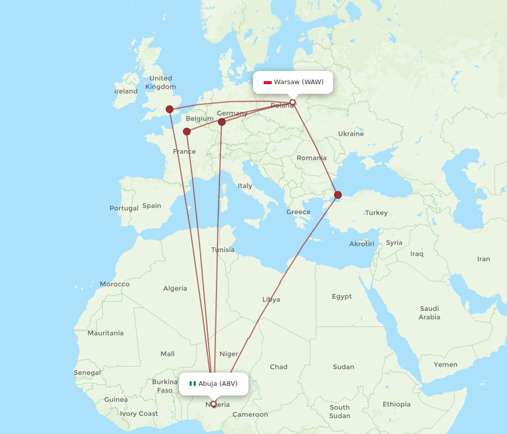 ABV-WAW flight routes