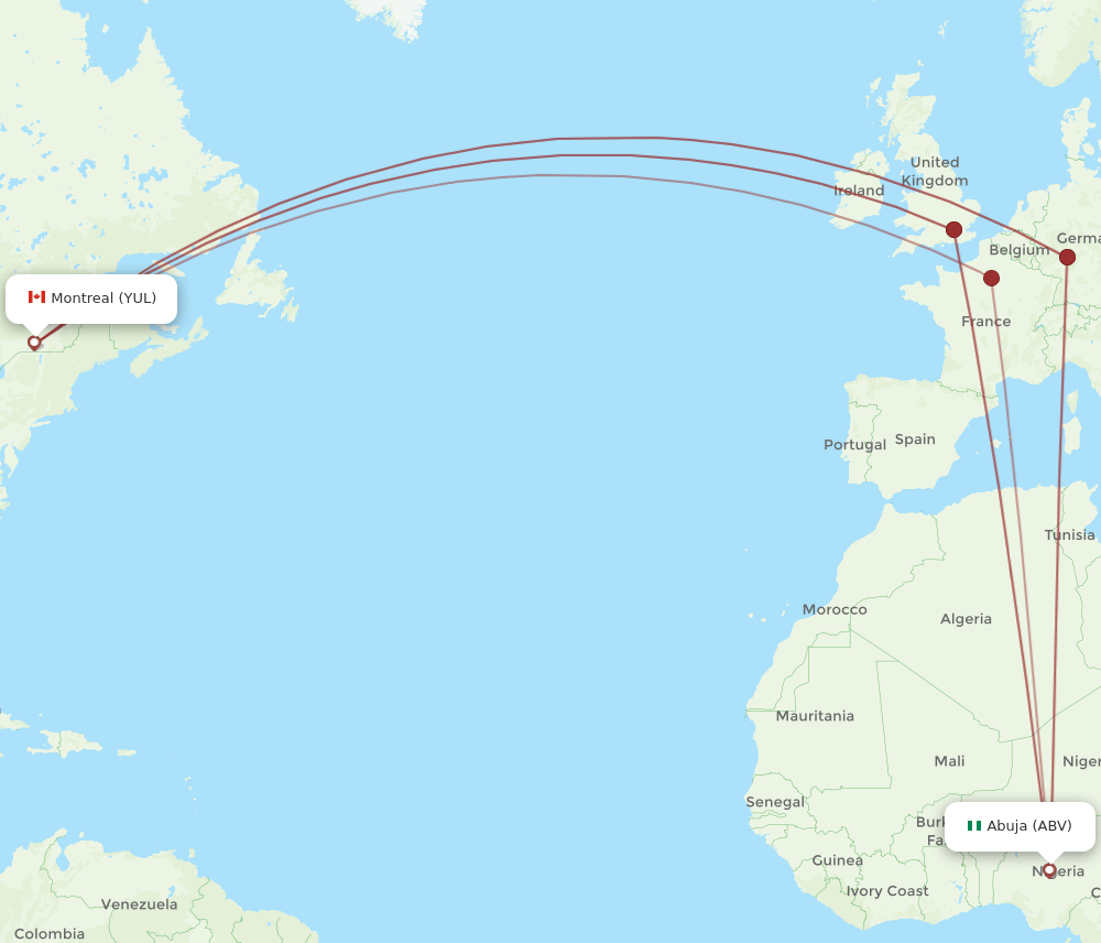 ABV-YUL flight routes