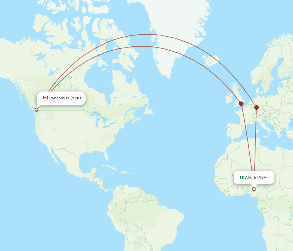 ABV-YVR flight routes