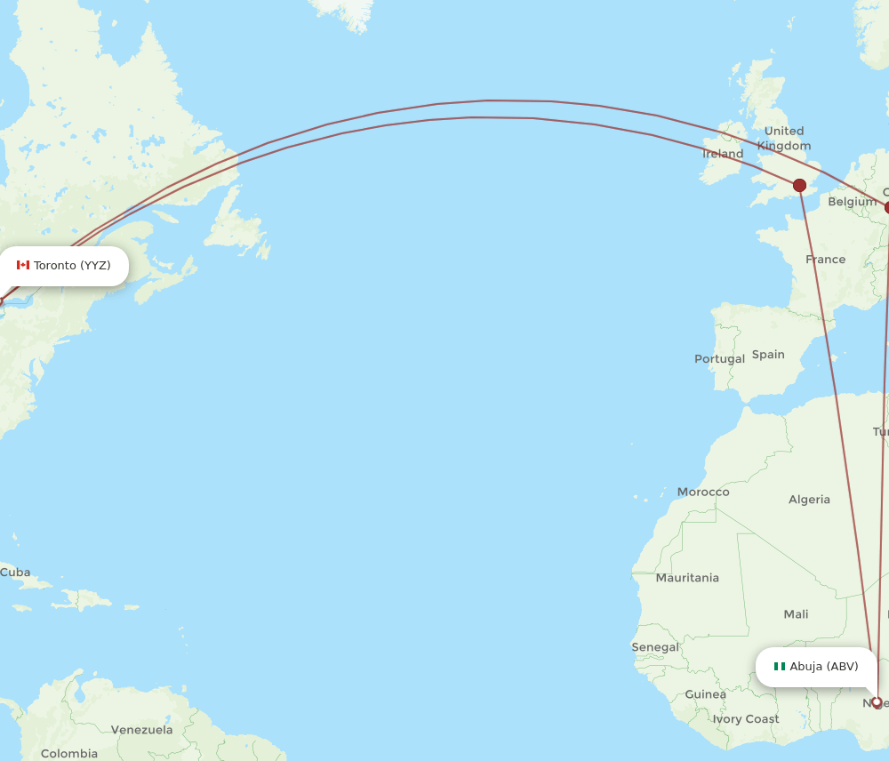 Toronto - Abuja route map and flight paths