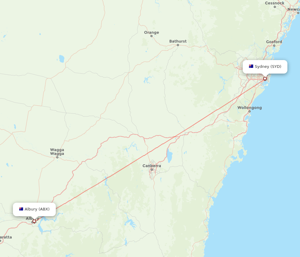 Albury - Sydney route map and flight paths