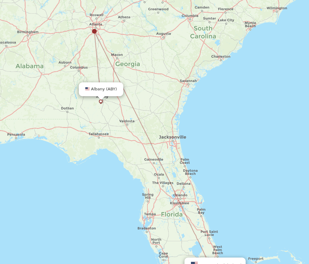 ABY to FLL flights and routes map