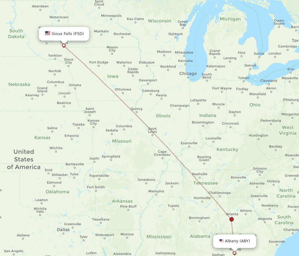 ABY to FSD flights and routes map