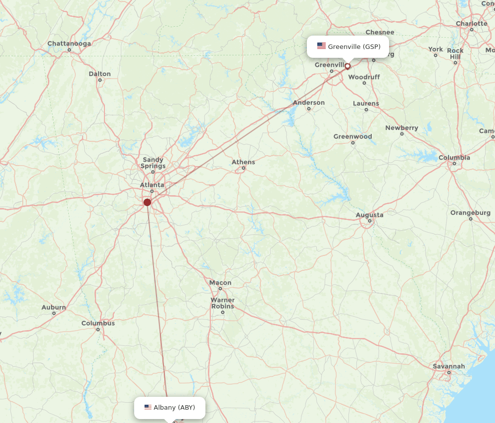 ABY-GSP flight routes