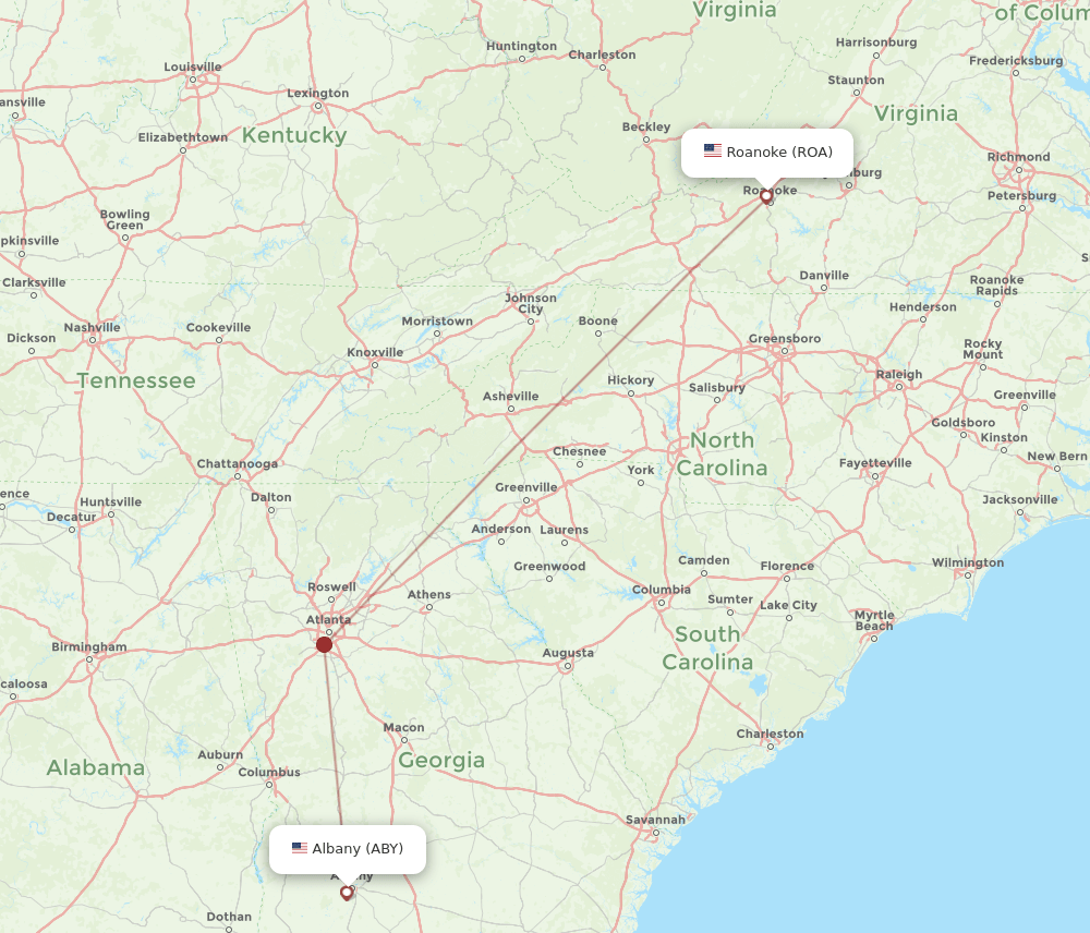 ABY to ROA flights and routes map