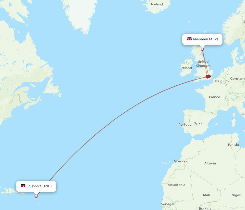 ABZ to ANU flights and routes map