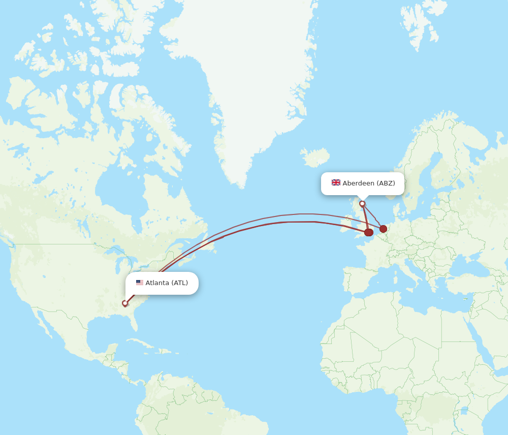 ABZ to ATL flights and routes map
