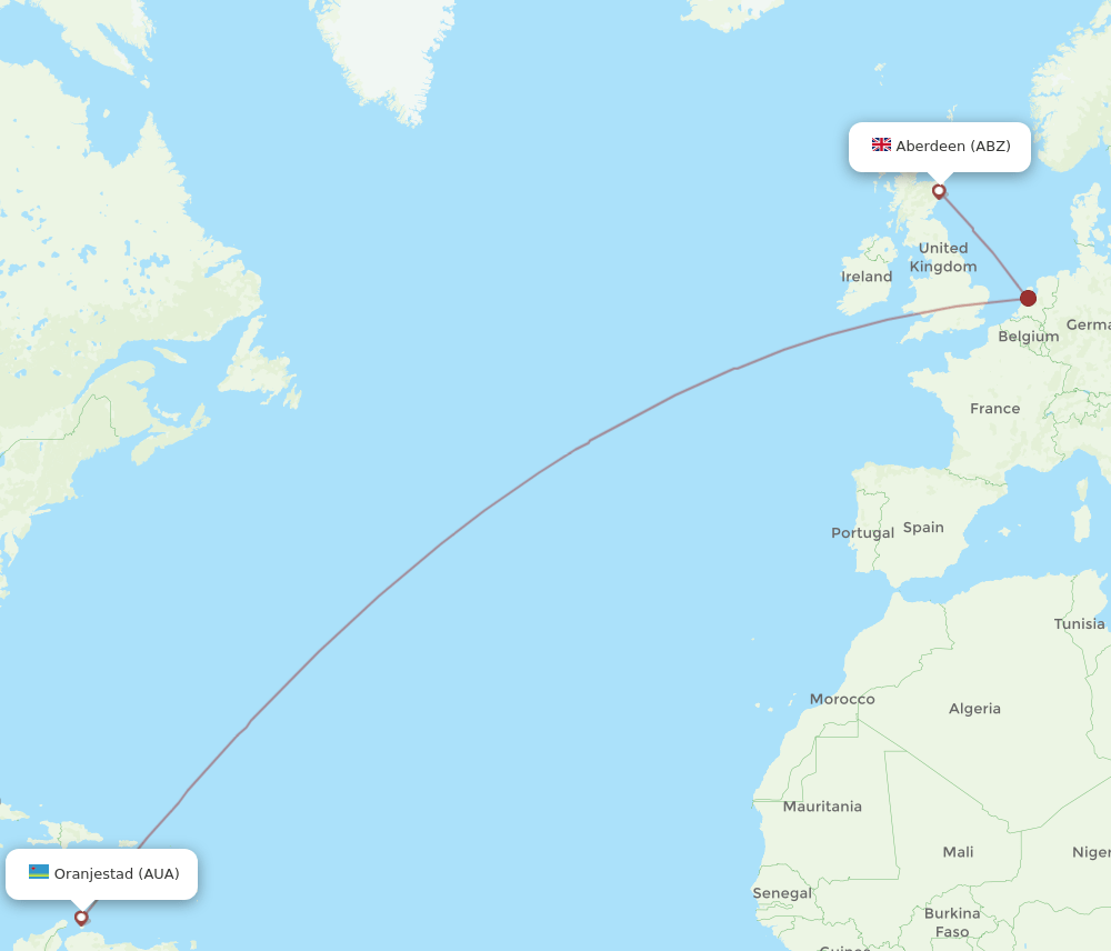 ABZ to AUA flights and routes map