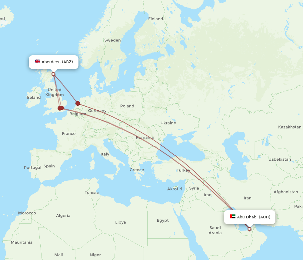 ABZ to AUH flights and routes map