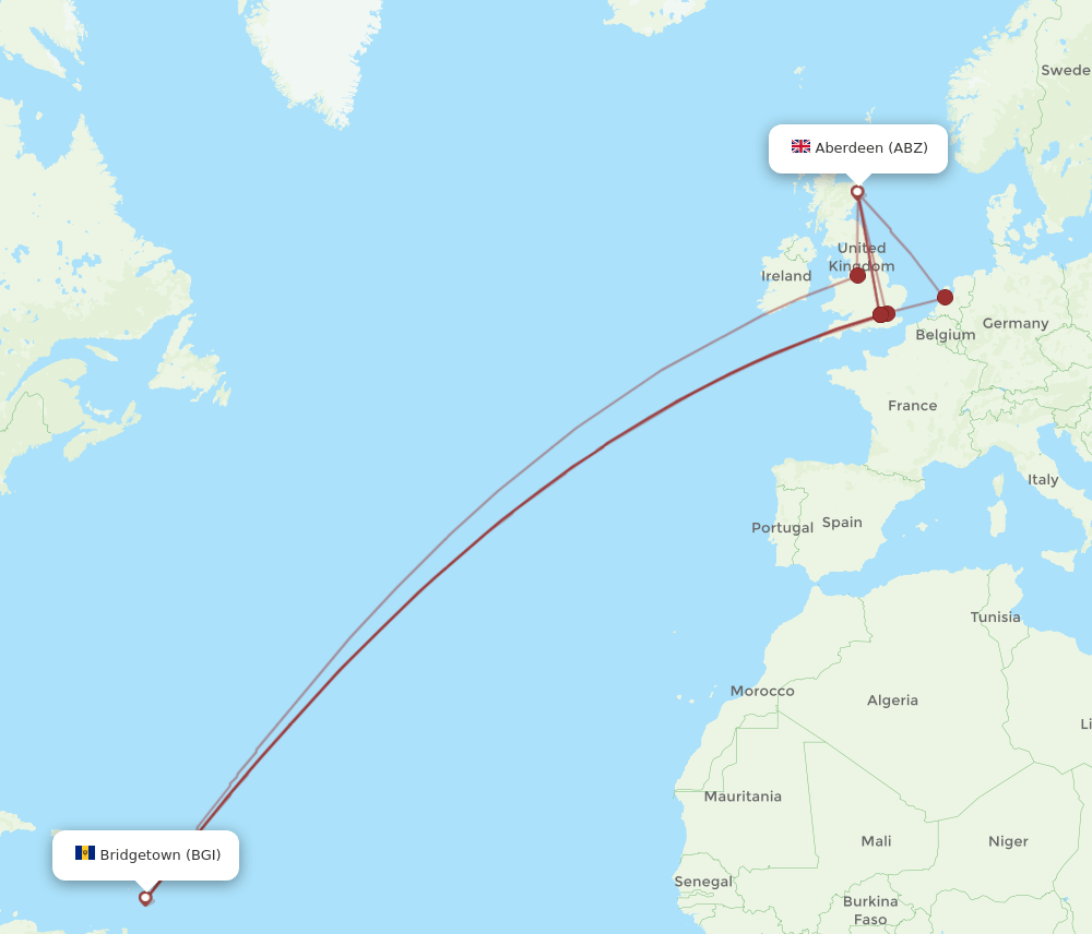 ABZ-BGI flight routes