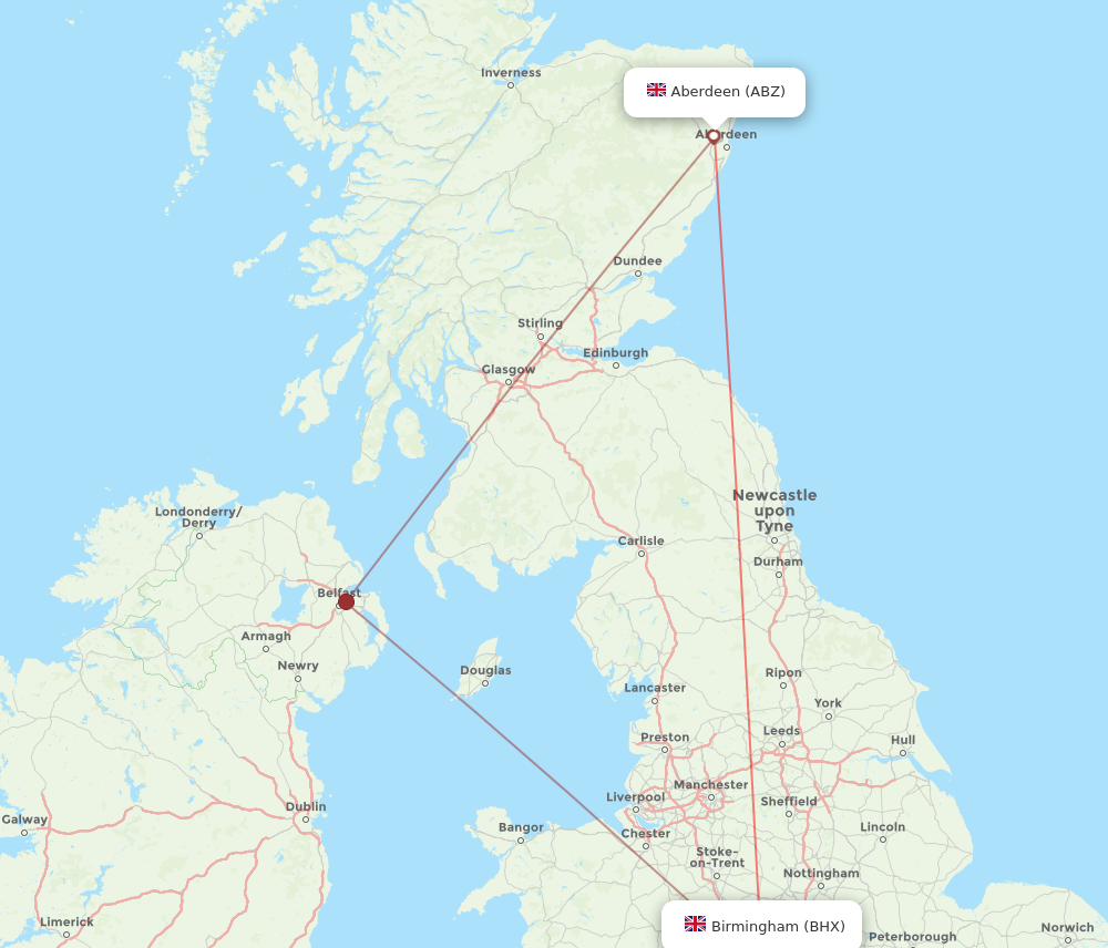 ABZ to BHX flights and routes map