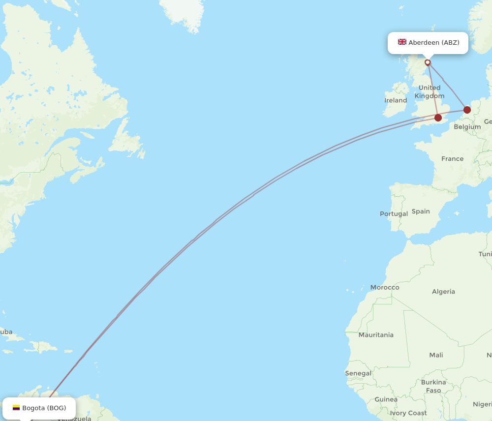 ABZ-BOG flight routes