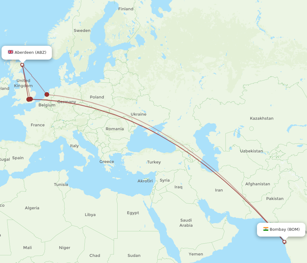 ABZ to BOM flights and routes map