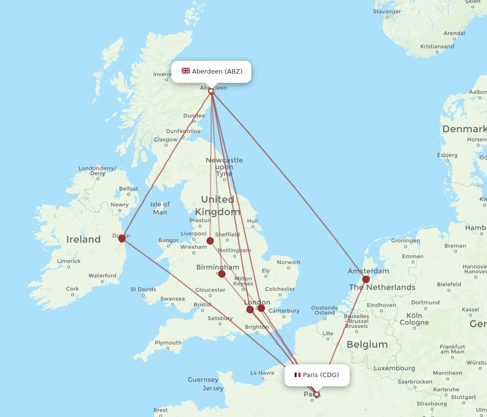 ABZ to CDG flights and routes map