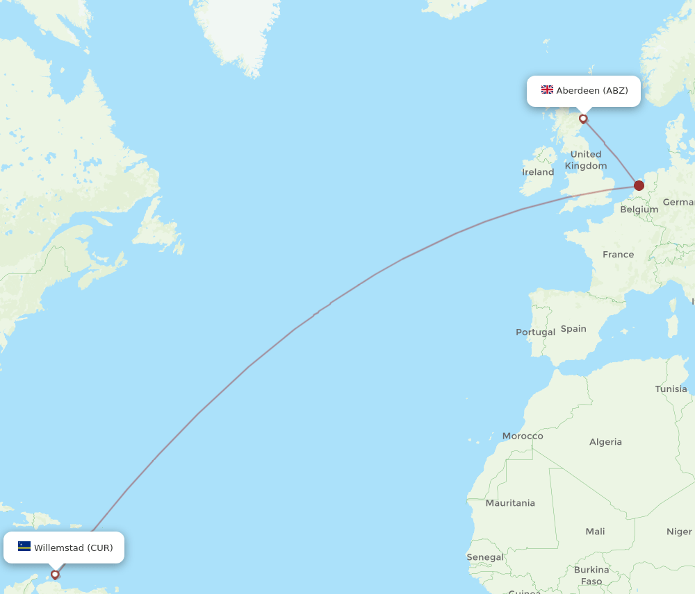 ABZ-CUR flight routes