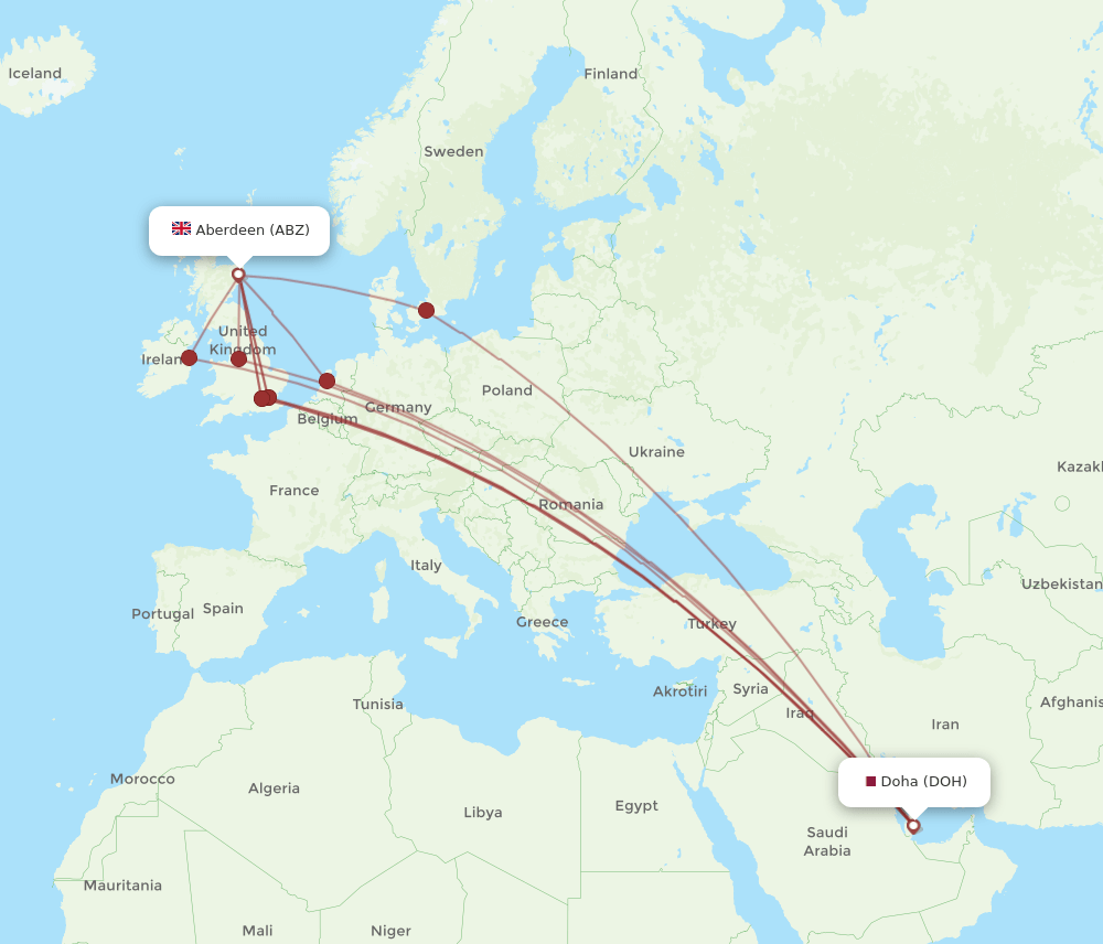 ABZ-DOH flight routes