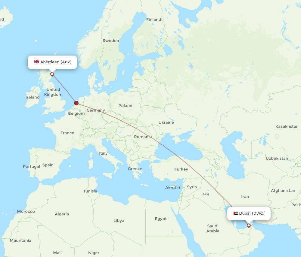 ABZ to DWC flights and routes map