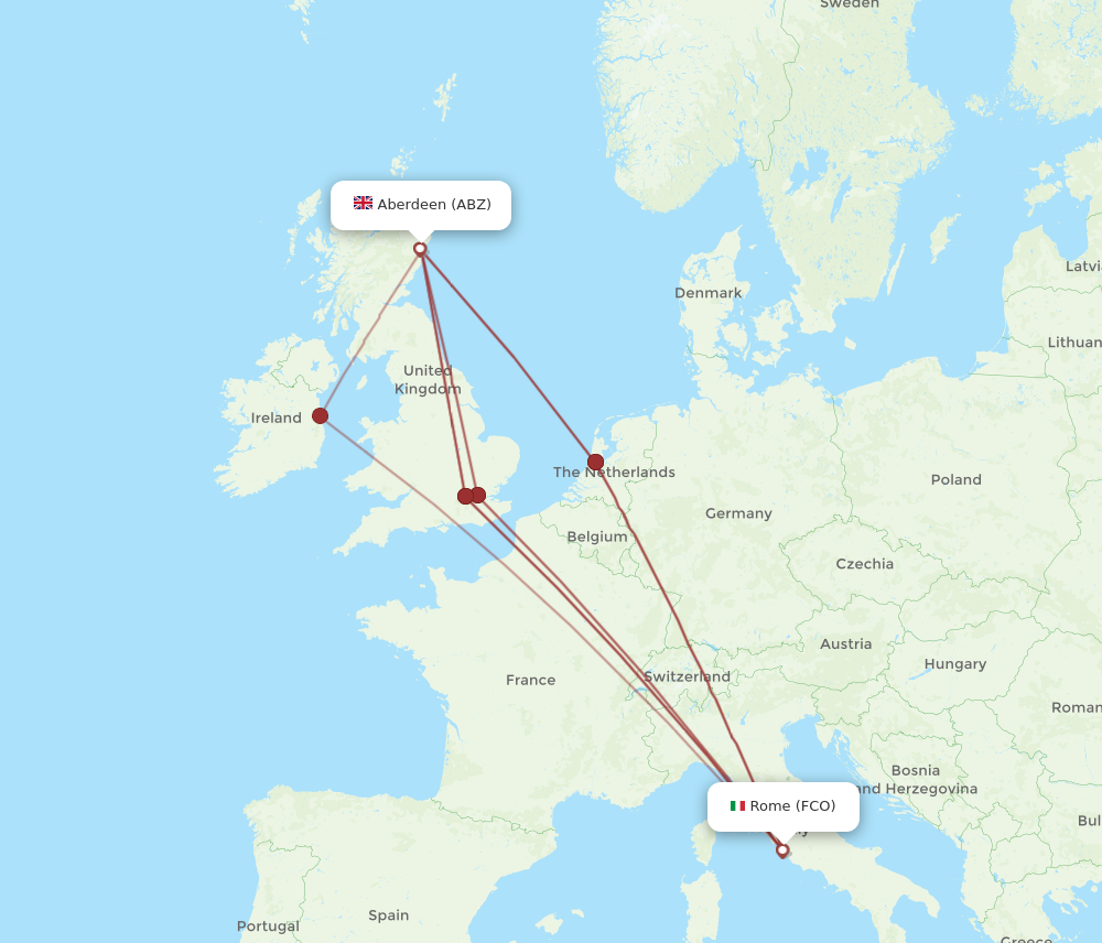 ABZ to FCO flights and routes map