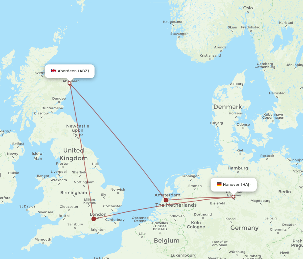 ABZ to HAJ flights and routes map