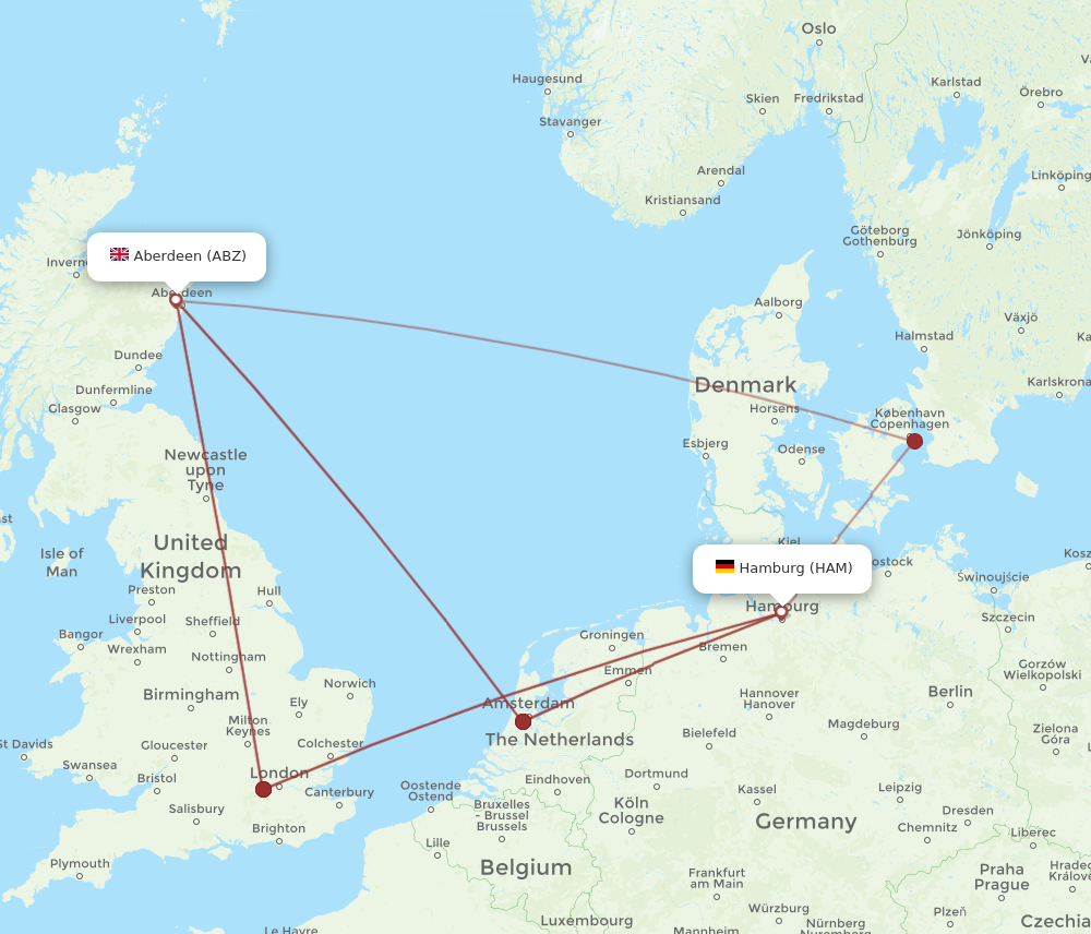 ABZ to HAM flights and routes map