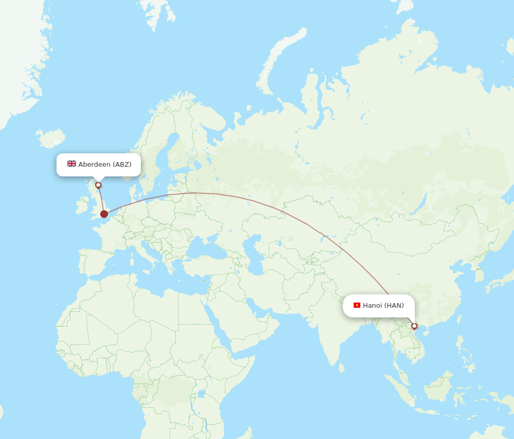 ABZ to HAN flights and routes map