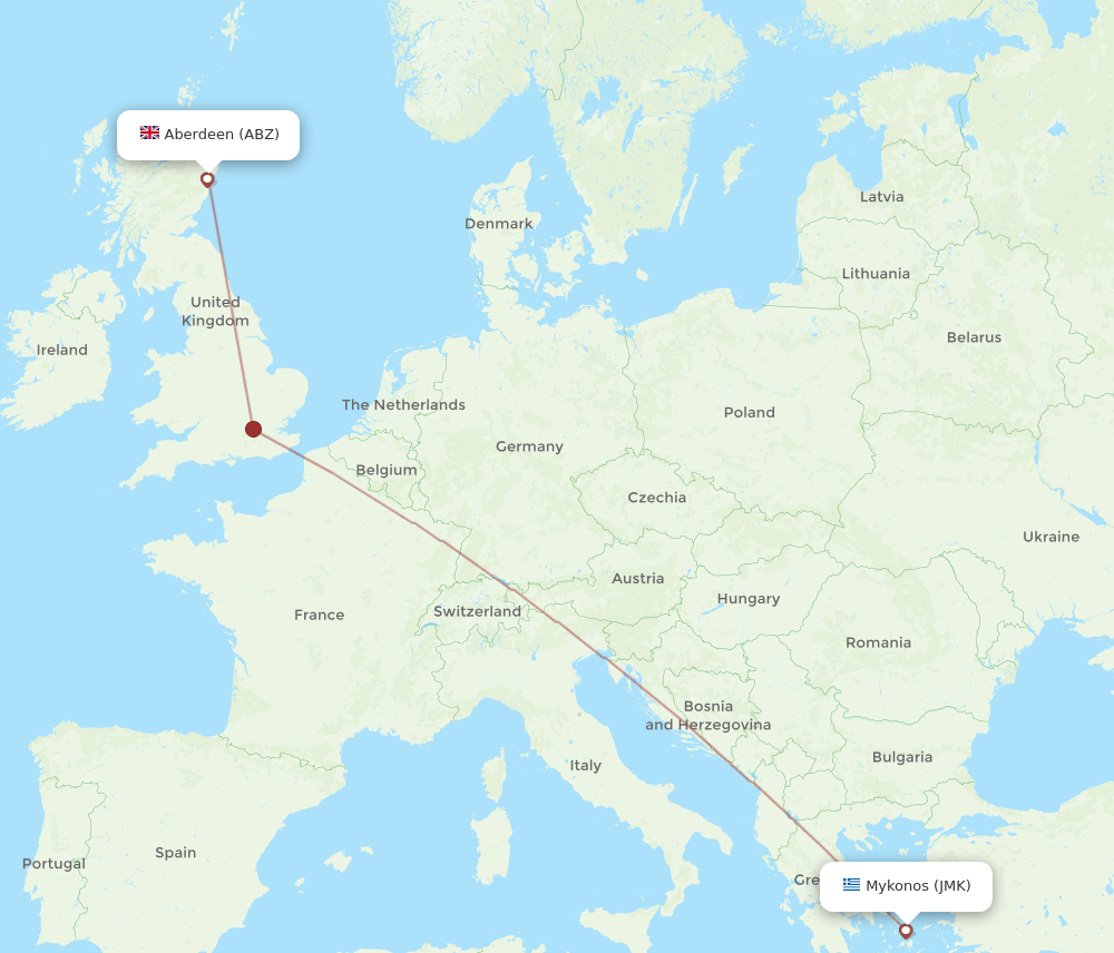 ABZ to JMK flights and routes map