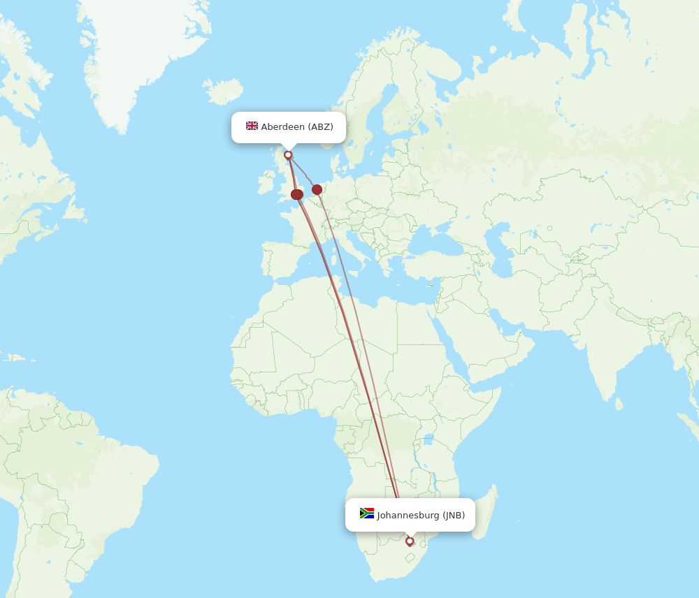 ABZ to JNB flights and routes map