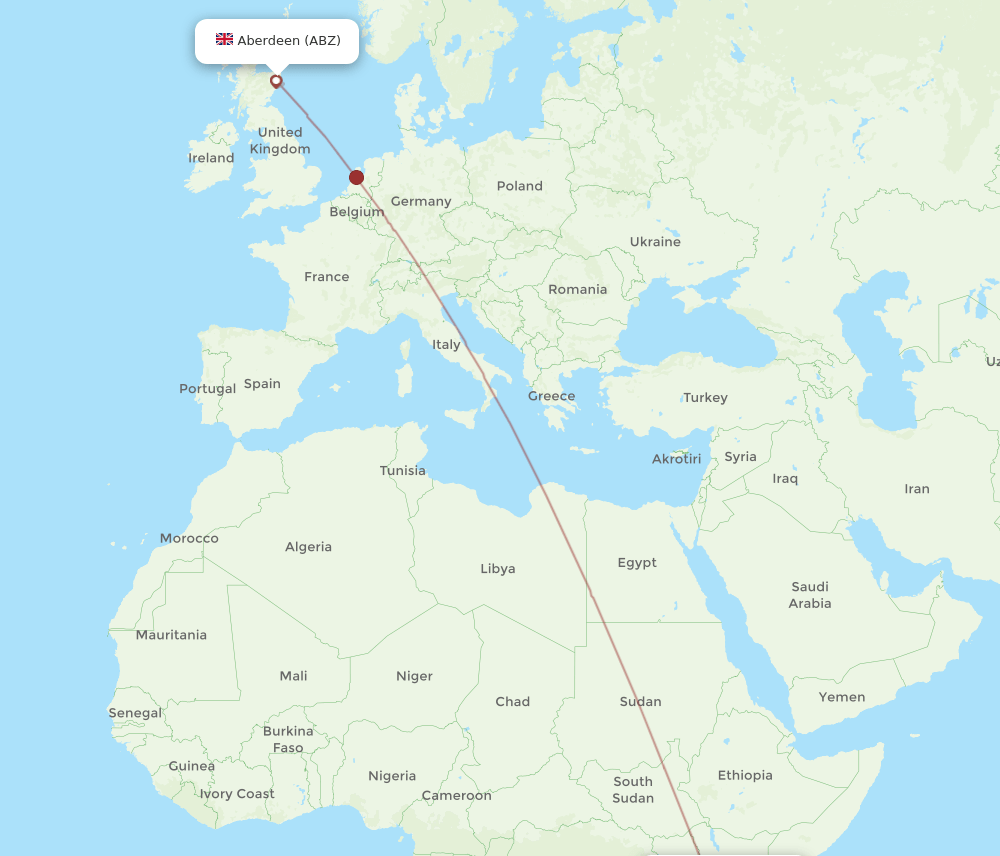 Kilimanjaro - Aberdeen route map and flight paths