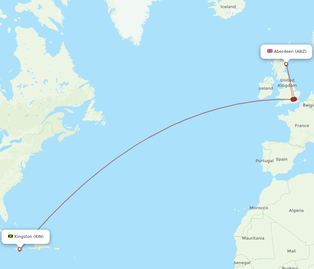 ABZ to KIN flights and routes map