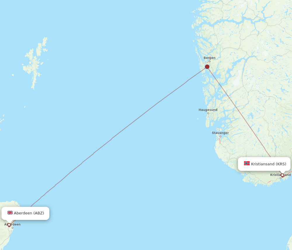 ABZ to KRS flights and routes map