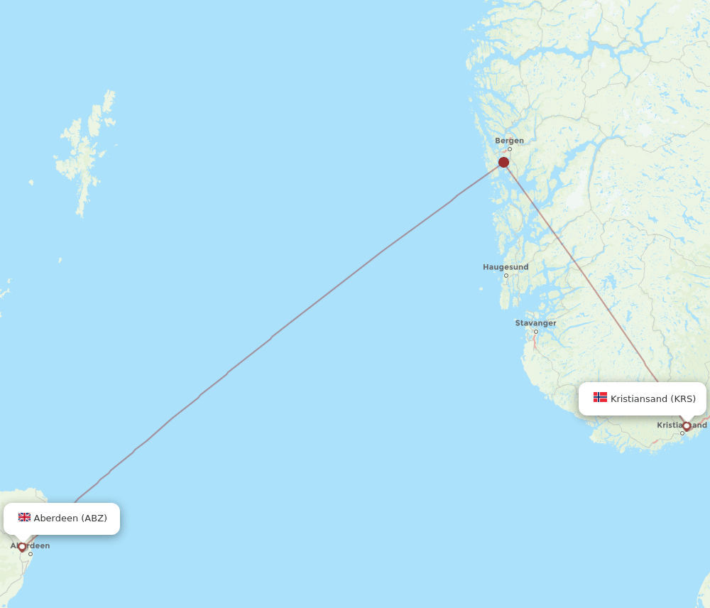 ABZ to KRS flights and routes map