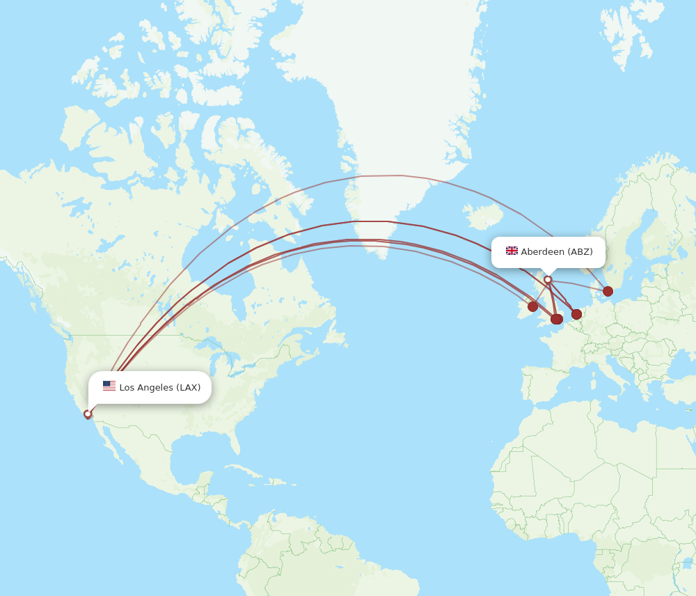 ABZ to LAX flights and routes map
