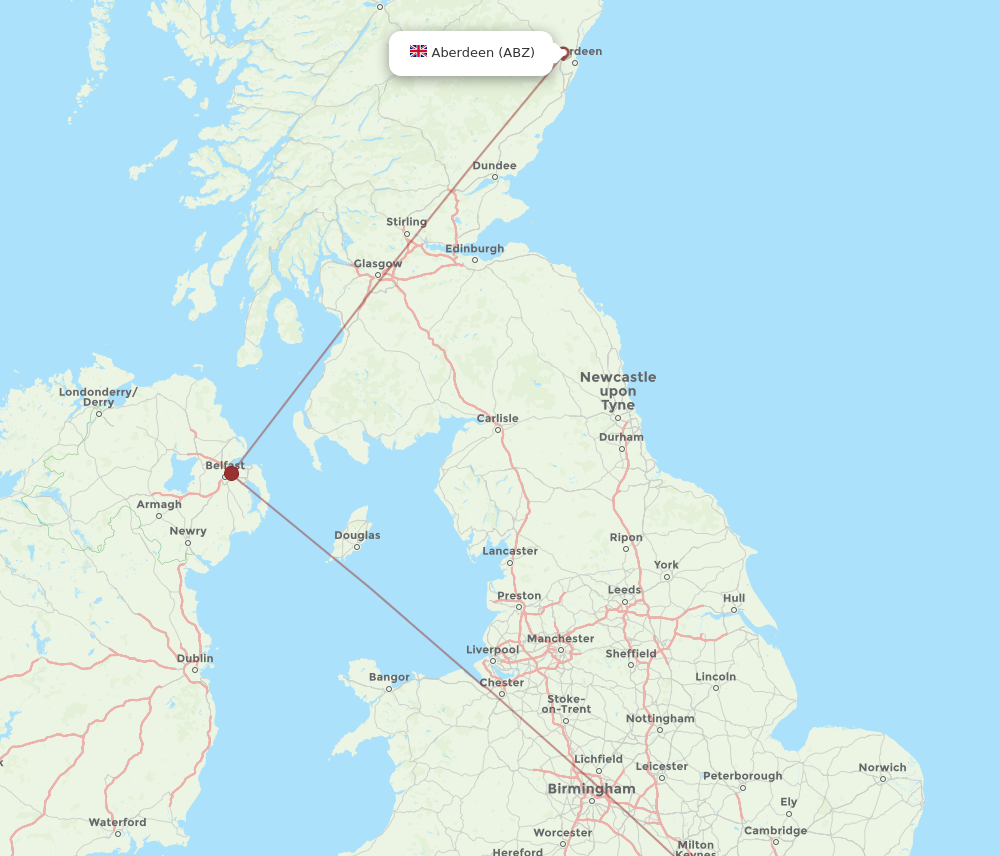 ABZ to LCY flights and routes map