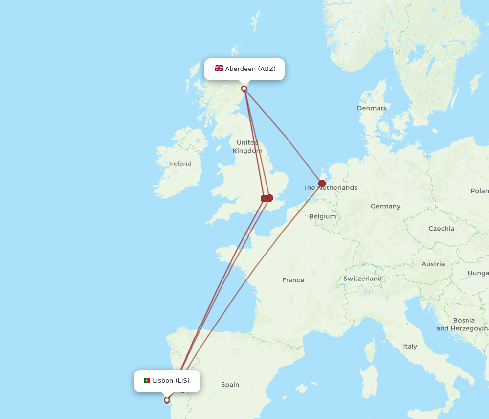 ABZ to LIS flights and routes map