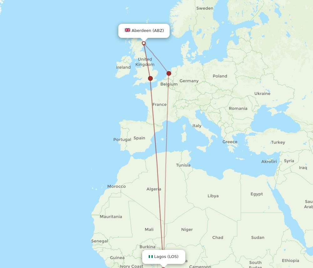 ABZ to LOS flights and routes map
