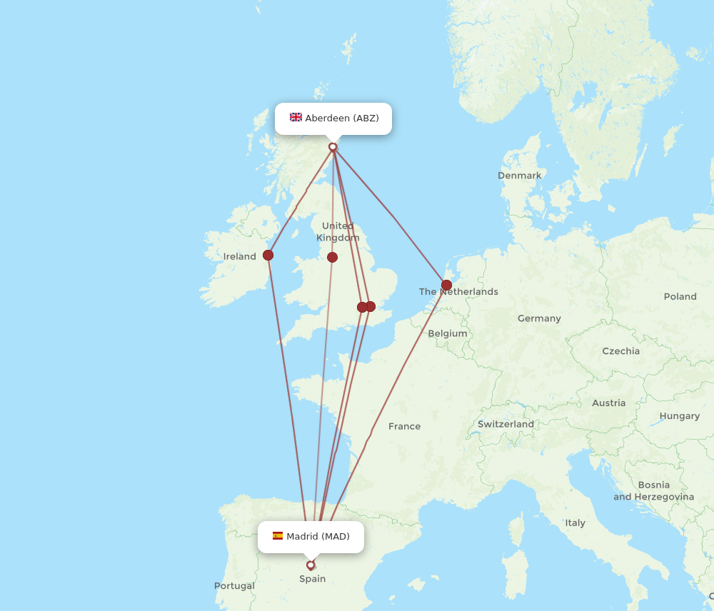 ABZ to MAD flights and routes map